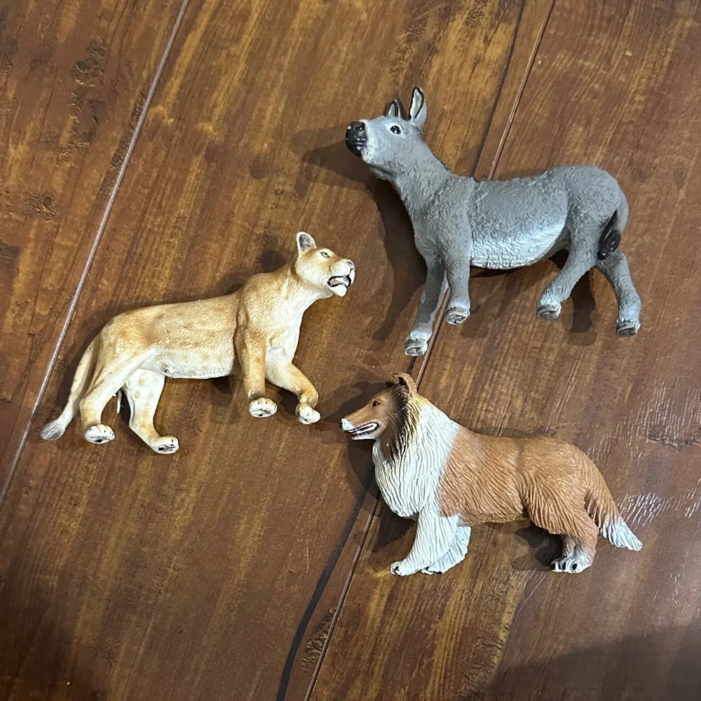 Schleich Donkey Cougar & Safari Ltd Collie Animal Figure Lot of 3